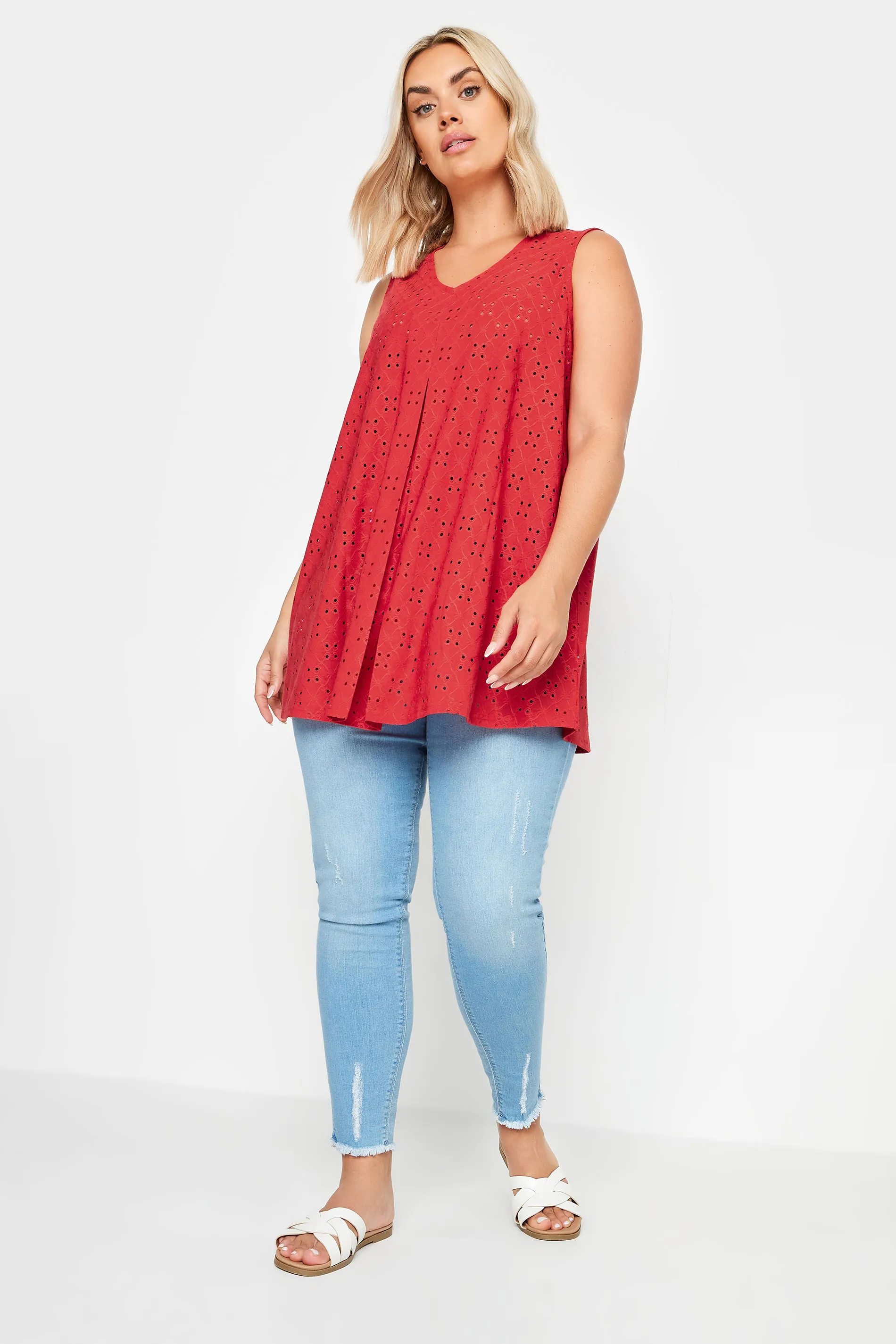 YOURS Curve Red Broderie Anglaise Swing Vest Top