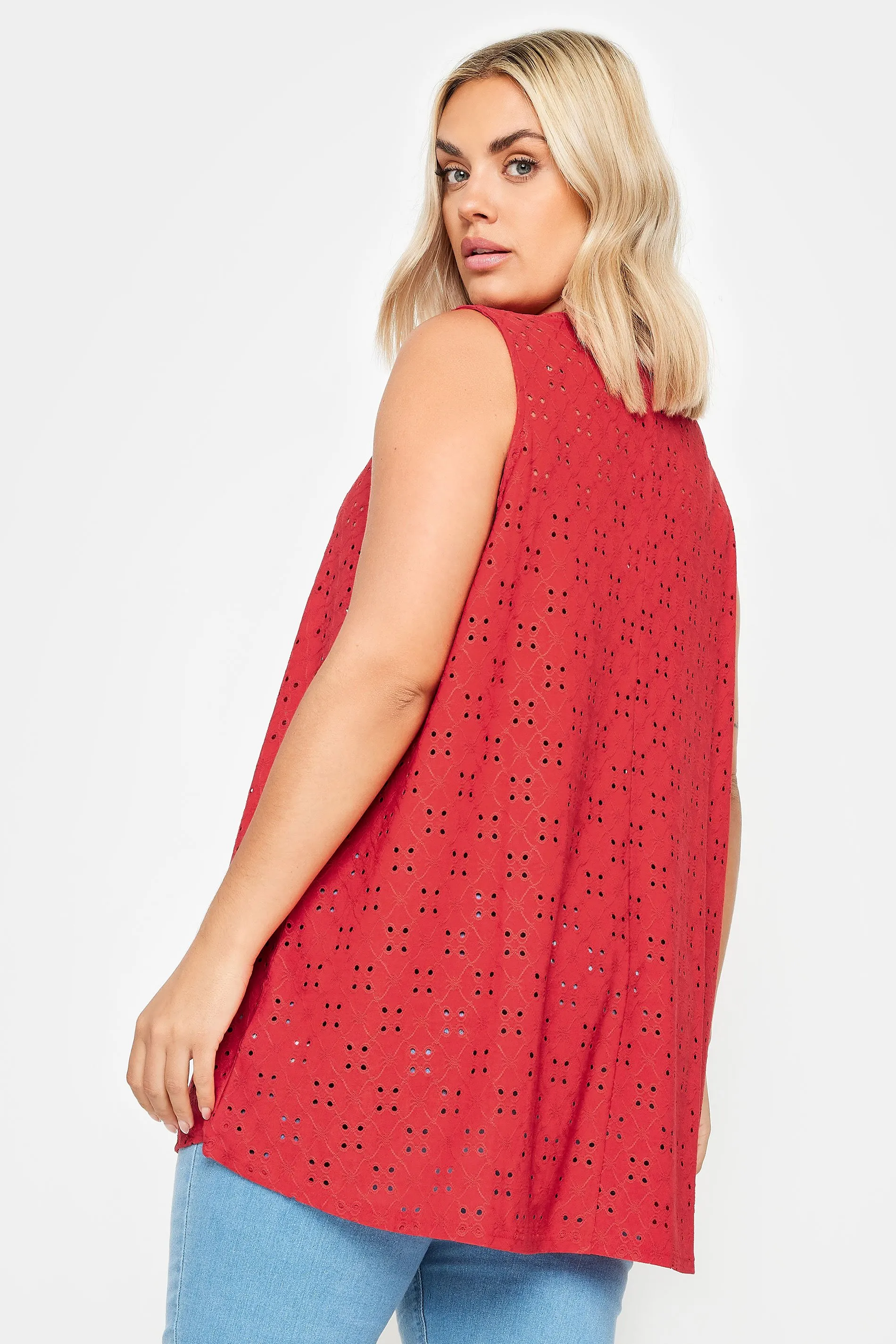 YOURS Curve Red Broderie Anglaise Swing Vest Top