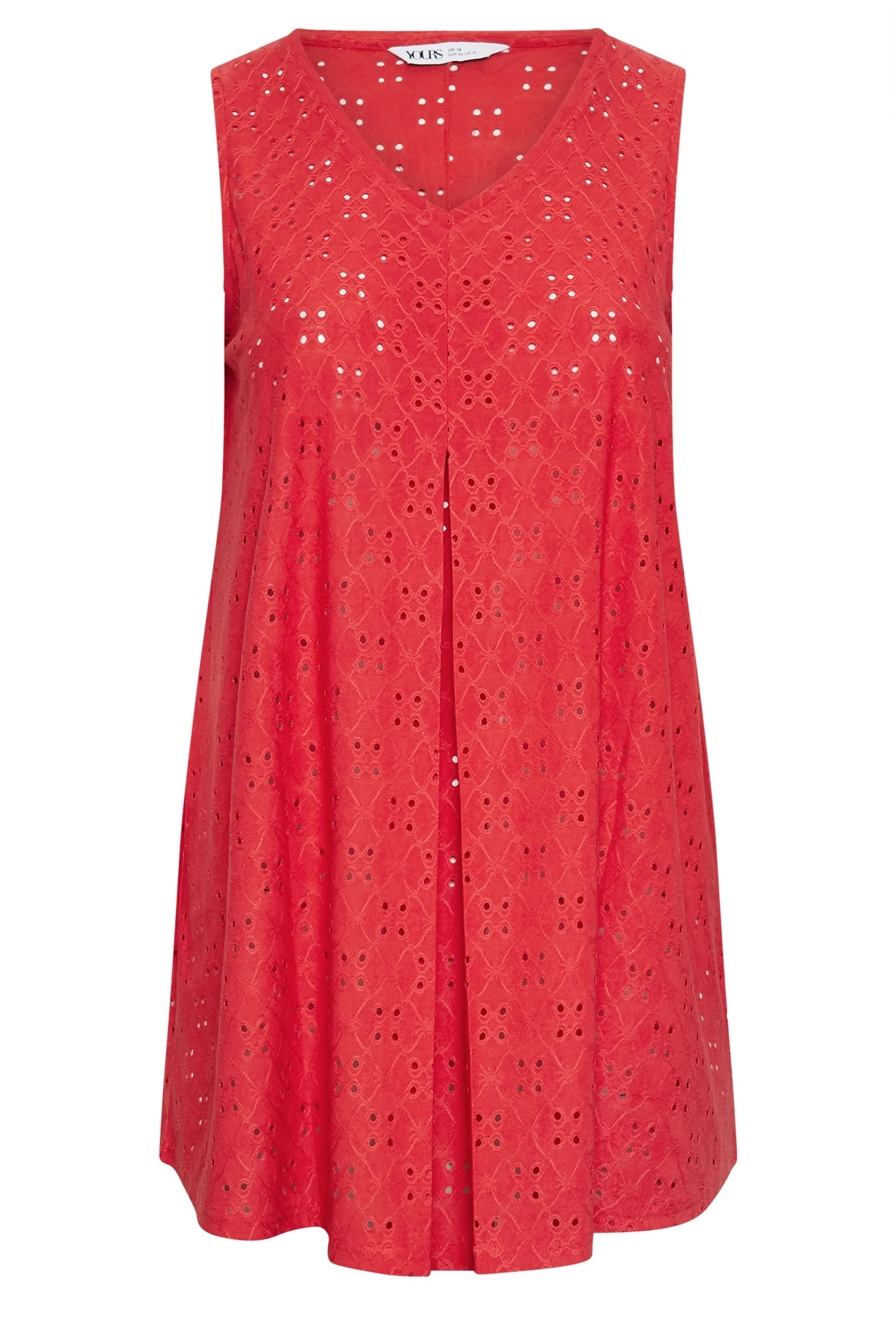 YOURS Curve Red Broderie Anglaise Swing Vest Top