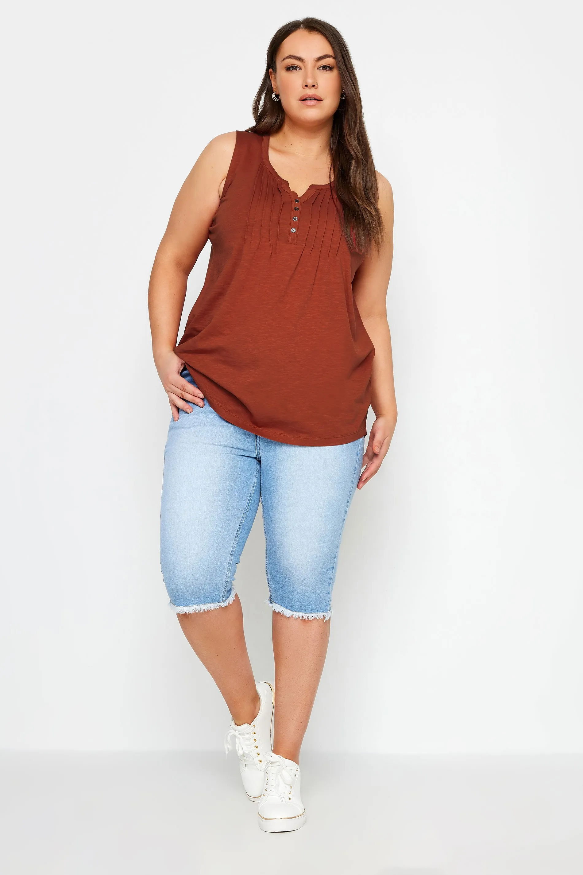 YOURS Curve Rust Orange Pintuck Henley Vest Top