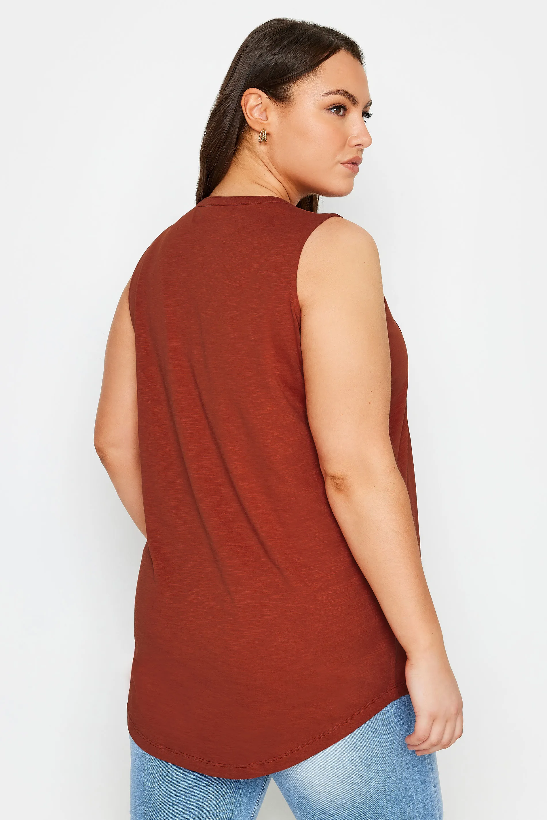 YOURS Curve Rust Orange Pintuck Henley Vest Top