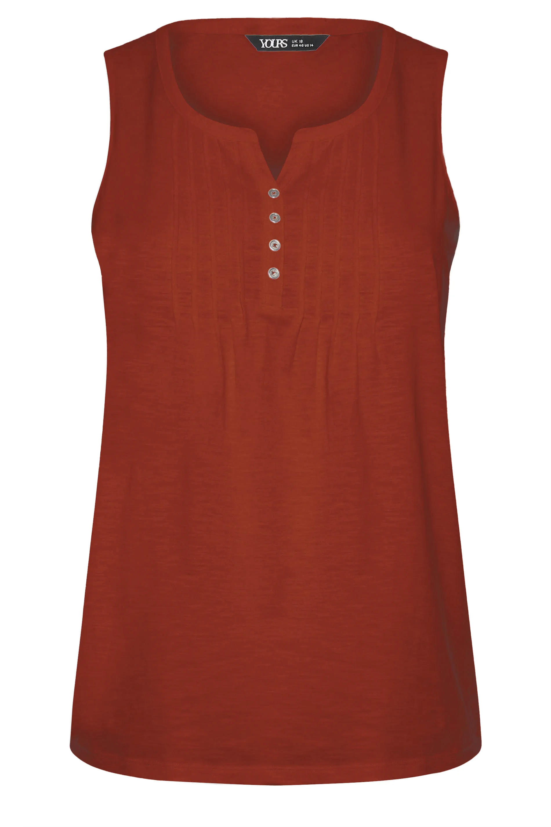 YOURS Curve Rust Orange Pintuck Henley Vest Top