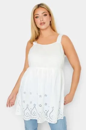 YOURS Curve White Broderie Anglaise Vest Top