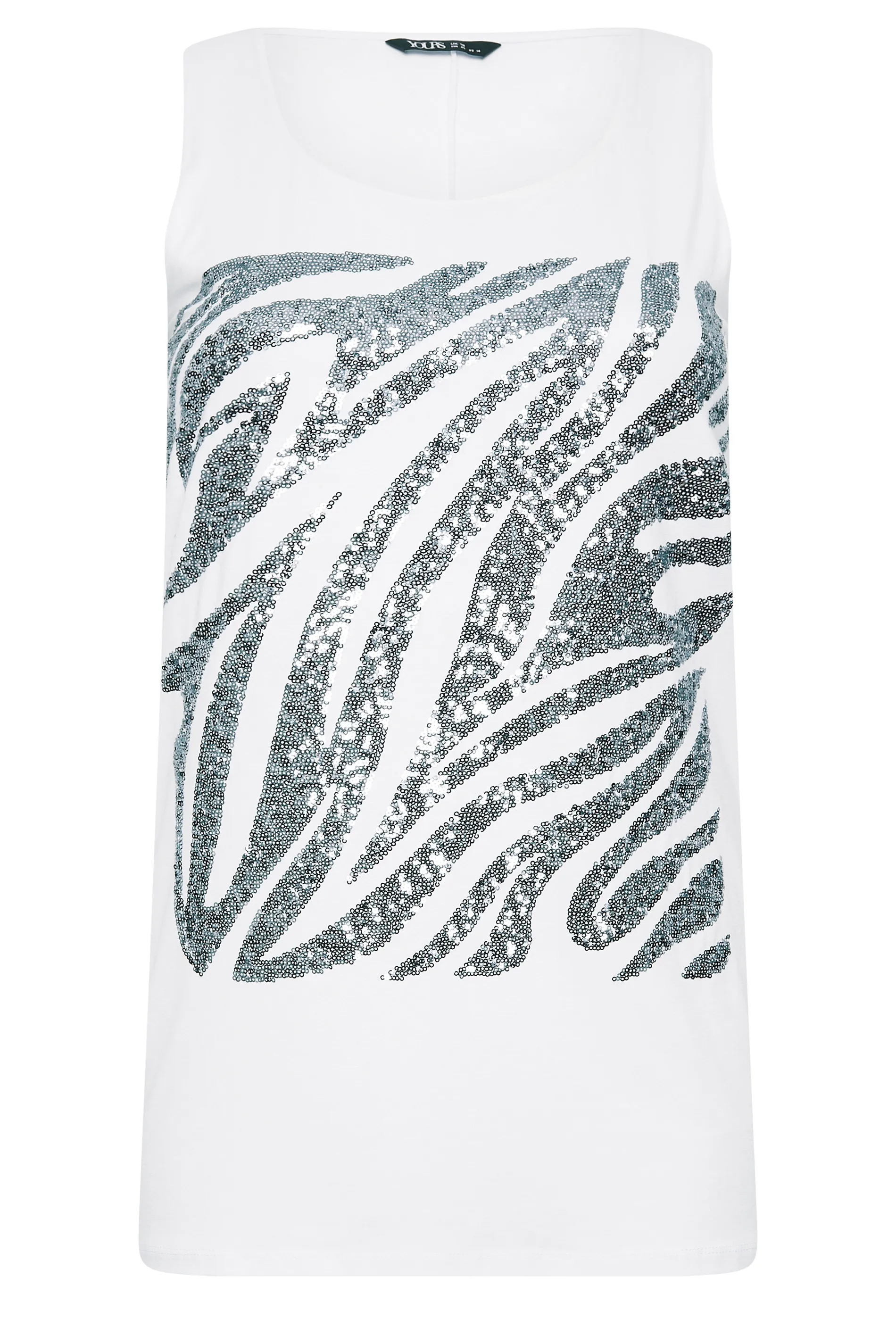 YOURS Curve White Zebra Print Sequin Vest Top