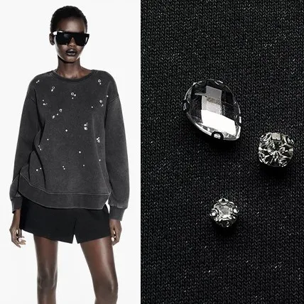 ZARA  |WASHED RHINESTONE SWEATSHIRT