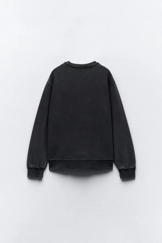 ZARA  |WASHED RHINESTONE SWEATSHIRT