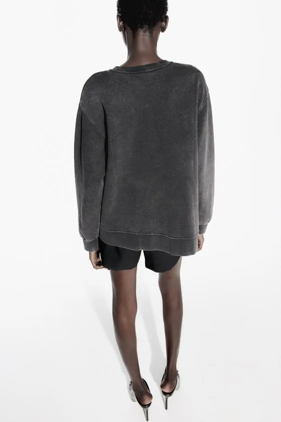 ZARA  |WASHED RHINESTONE SWEATSHIRT